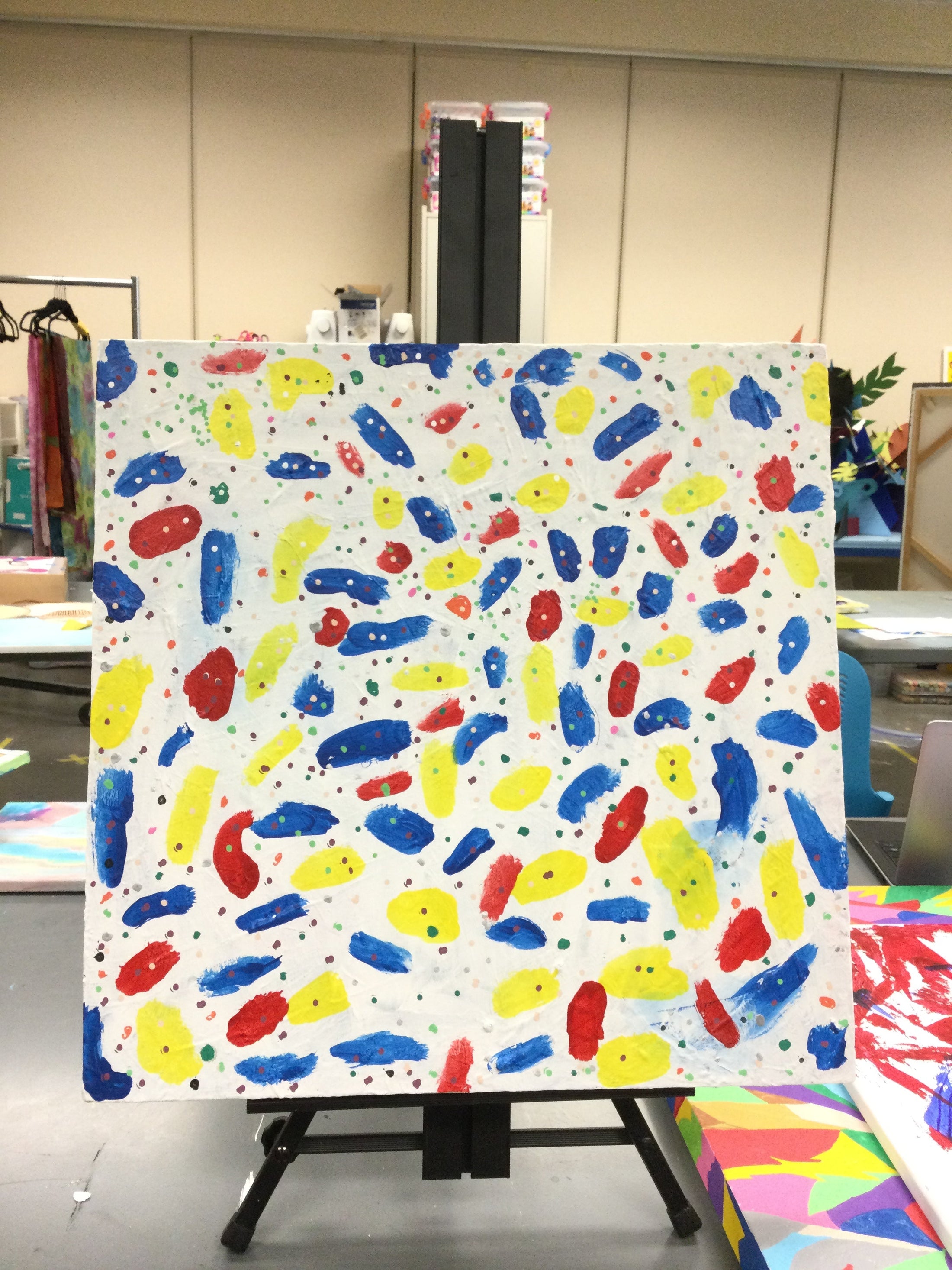 Colorful Spots And Smudges 20x20 Painting by Donna C.