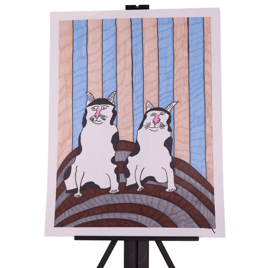 Feline Twins 23 x 17 Mixed Media by Jasmine M.