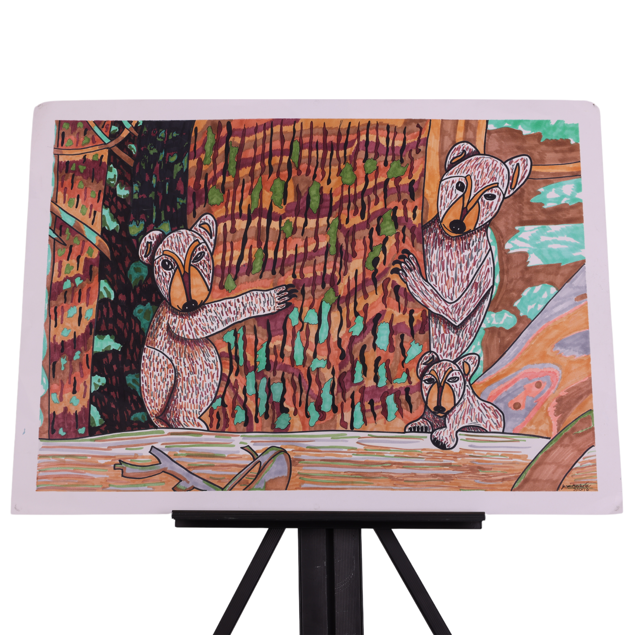 Bears in Forest 18x24 Drawing by Jasmine M.