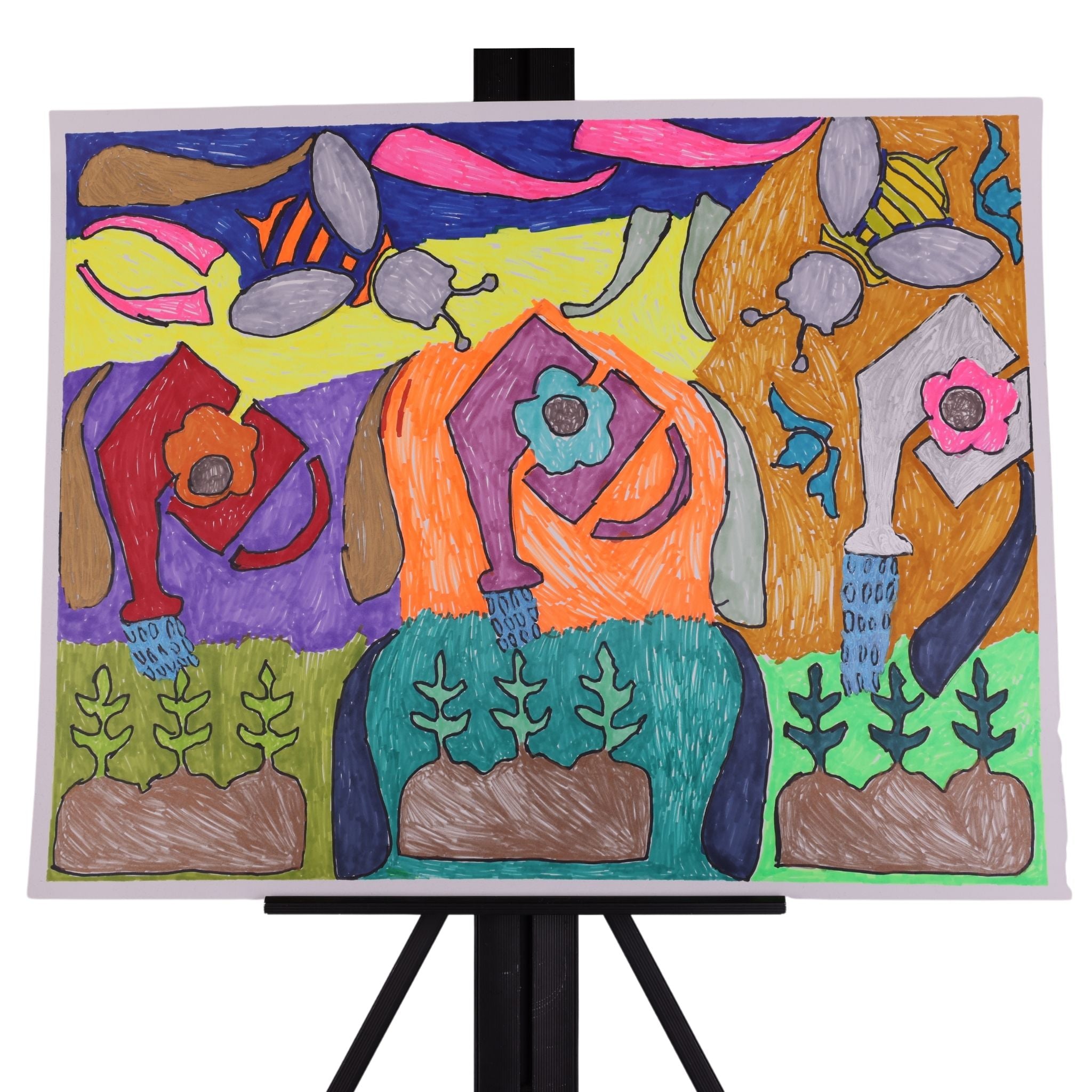 Bee Garden 24 x 19 Mixed Media by Michael B.