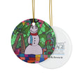 Load image into Gallery viewer, Snowman Construction by Bonnie M. Decorative Ceramic Ornament
