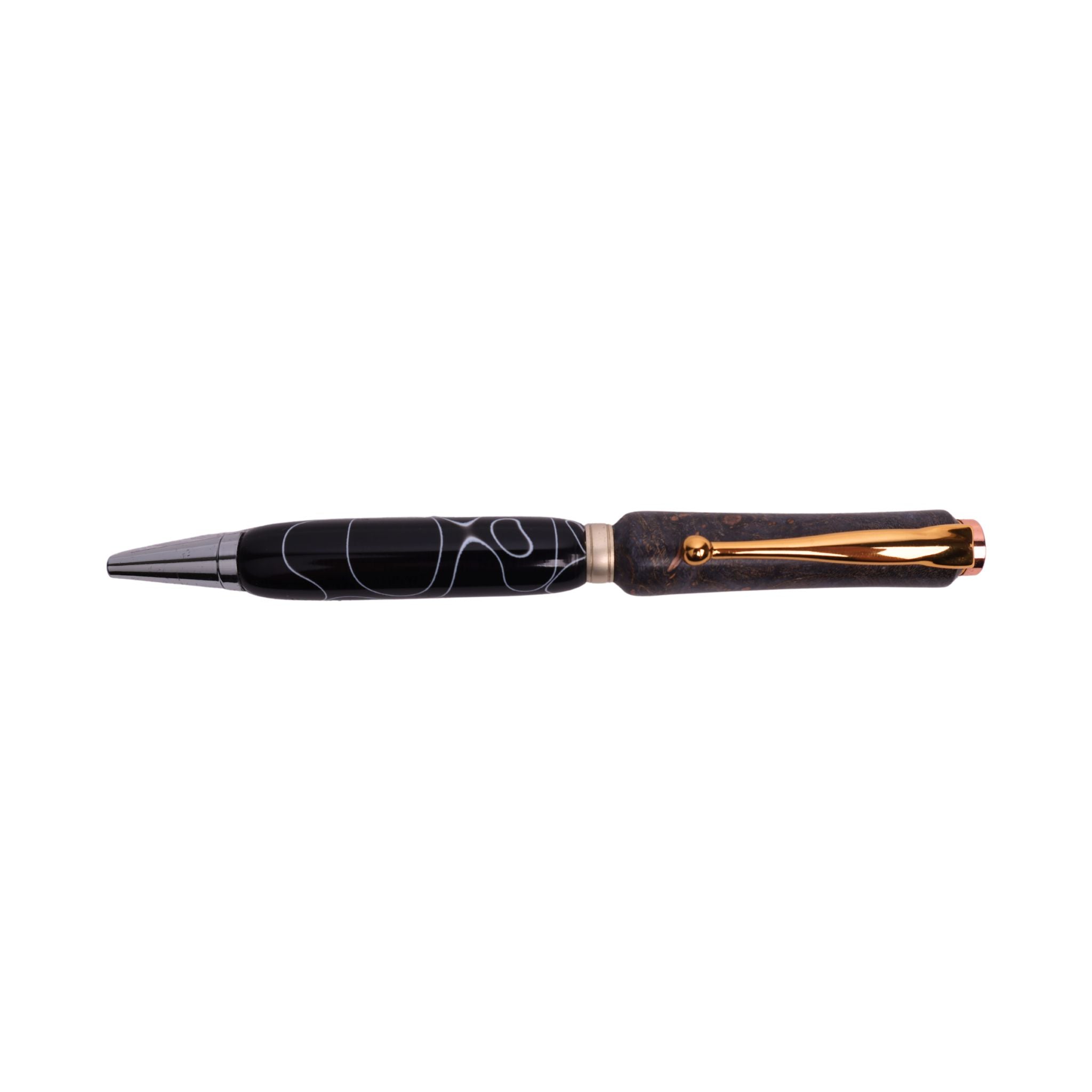 Figured Wood Slimline Black Ink Pen By Eden Y. 00192