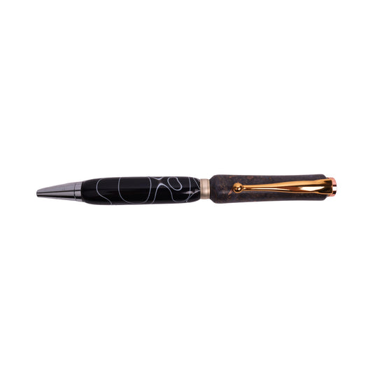 Figured Wood Slimline Black Ink Pen By Eden Y. 00192