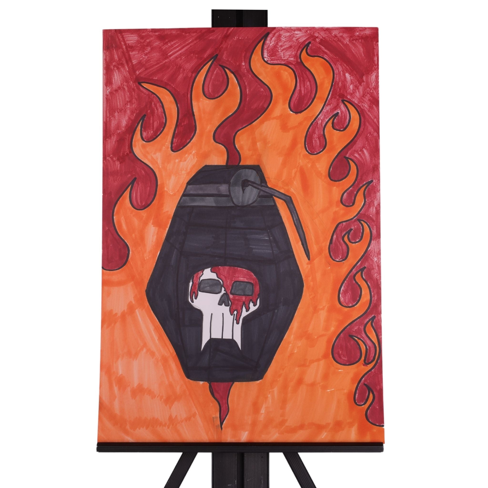 Flaming Grenade 18 x 12 Mixed Media by Michael C.