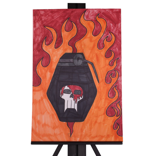 Flaming Grenade 18 x 12 Mixed Media by Michael C.