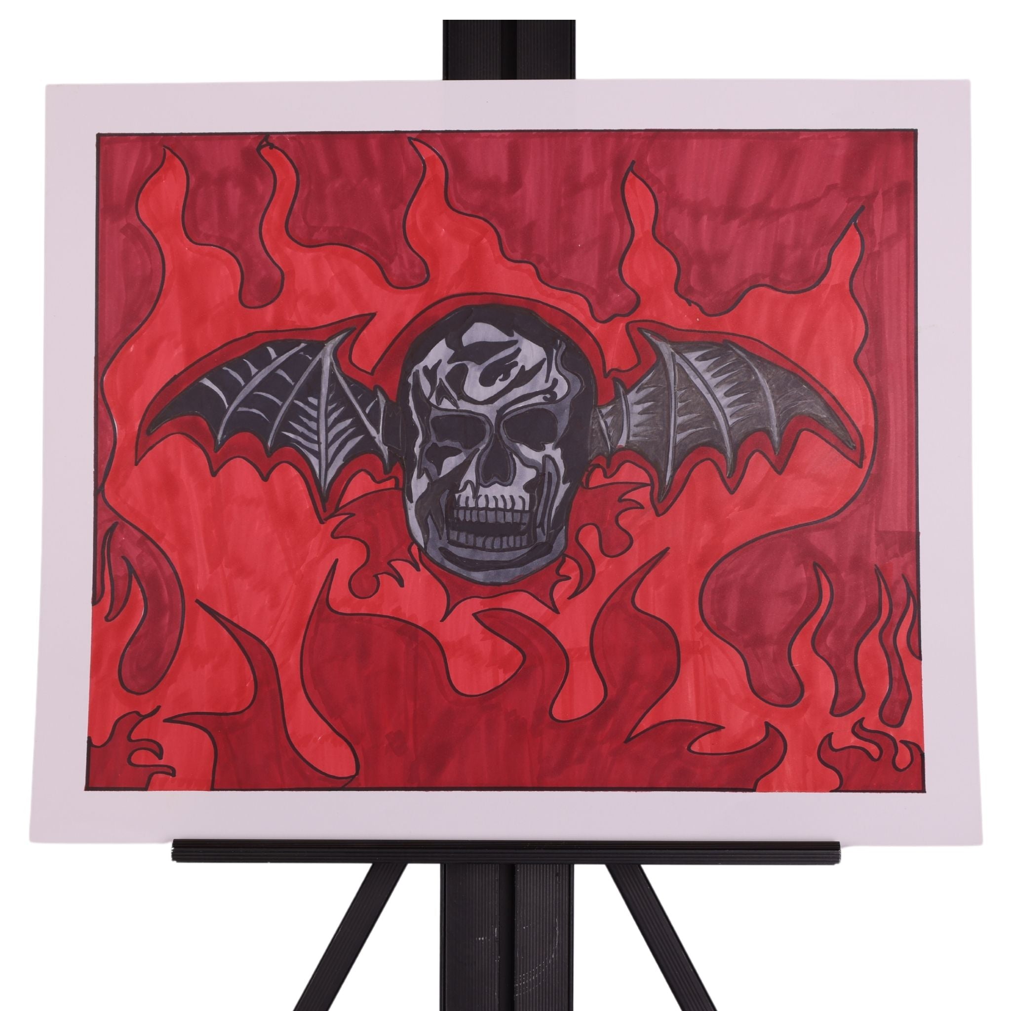 Flaming Skull 17 x 14 Drawing by Michael C.