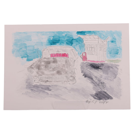 Grey Car 16 x 11 Drawing by CJ T.