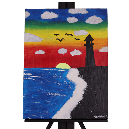 Lighthouse By The Ocean 16 x 12 Painting by Jasmine M.