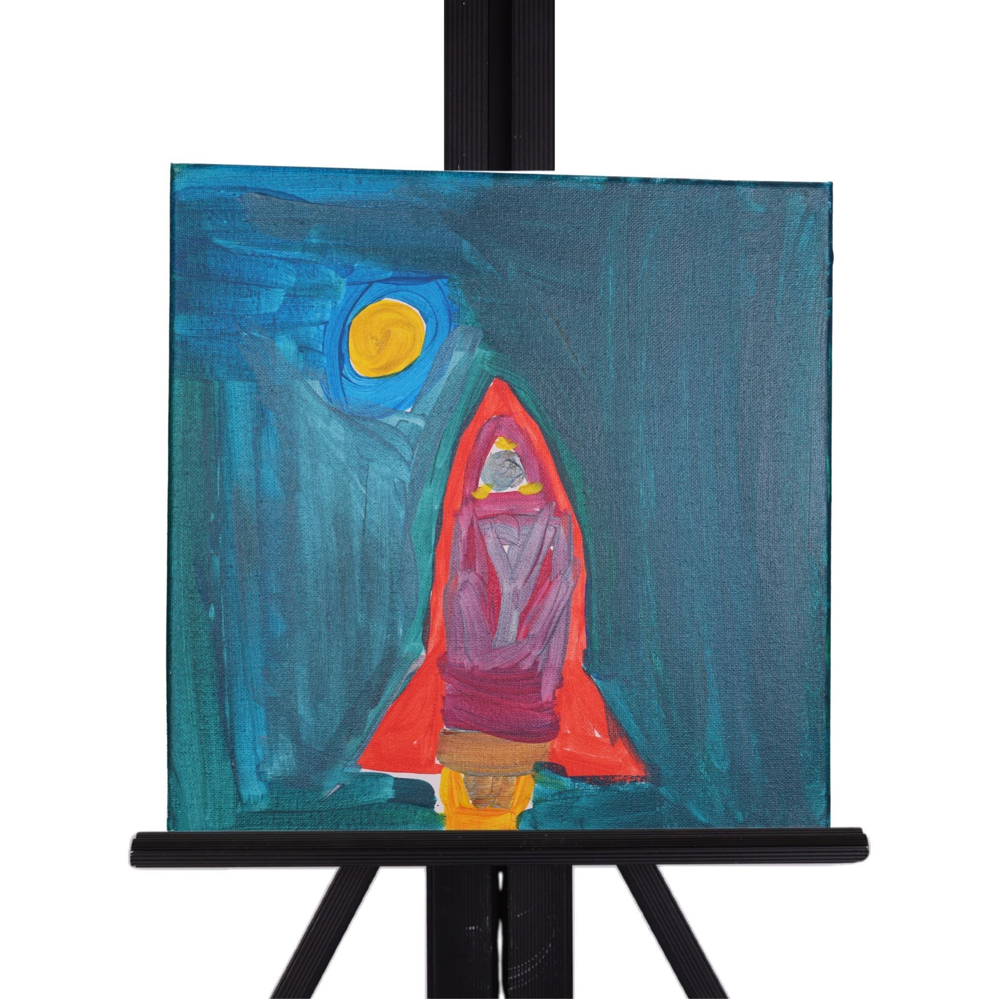 Rocket Moon 12 x 12 Painting by Chris P.