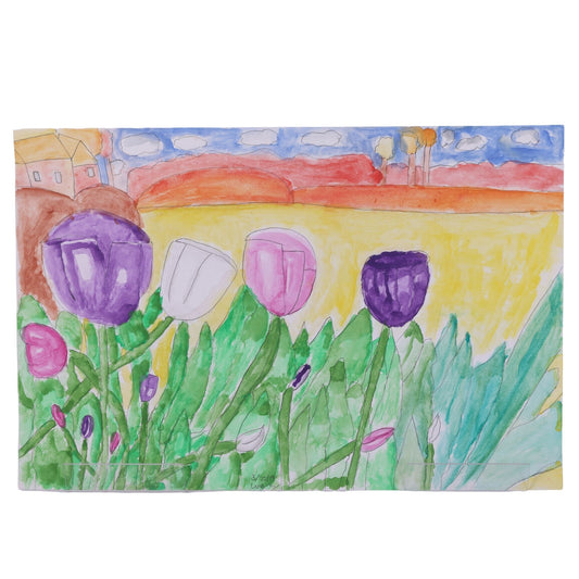 Tulip Fields 18 x 12 Mixed Media by Lena G.